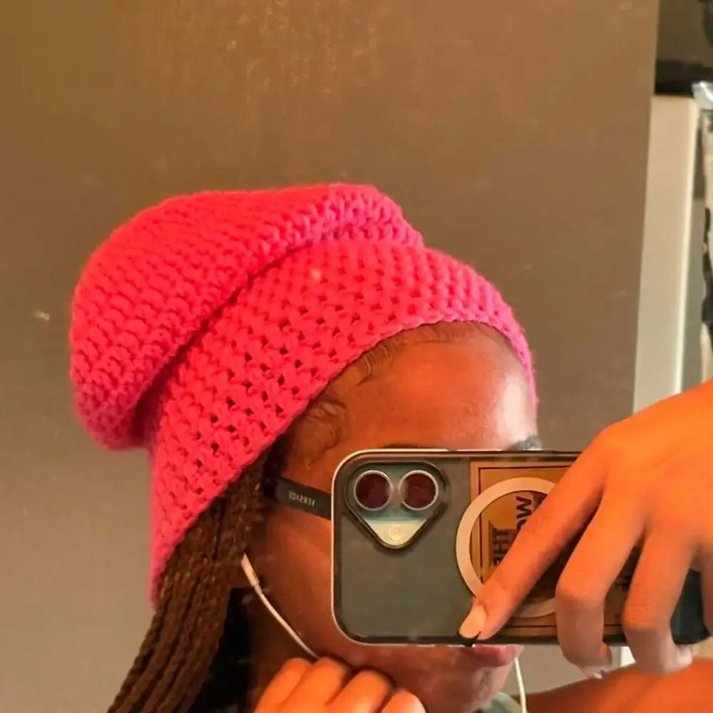 Handmade Crochet Pink Sock Beanie Slouchy Hat